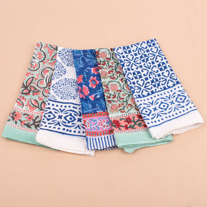 Set of 5 – Boho Cotton Bandanas | Printed Head Scarf &amp; Hair Wrap