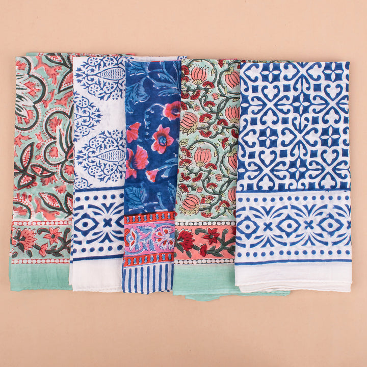 Set of 5 – Boho Cotton Bandanas | Printed Head Scarf &amp; Hair Wrap