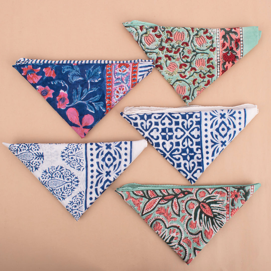 Set of 5 – Boho Cotton Bandanas | Printed Head Scarf &amp; Hair Wrap
