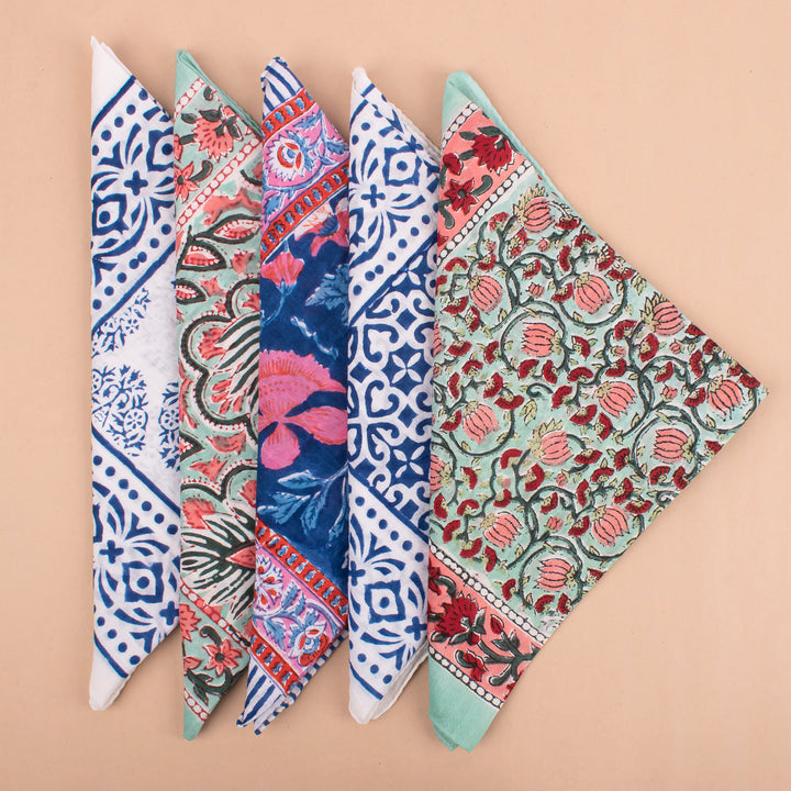 Set of 5 – Boho Cotton Bandanas | Printed Head Scarf &amp; Hair Wrap