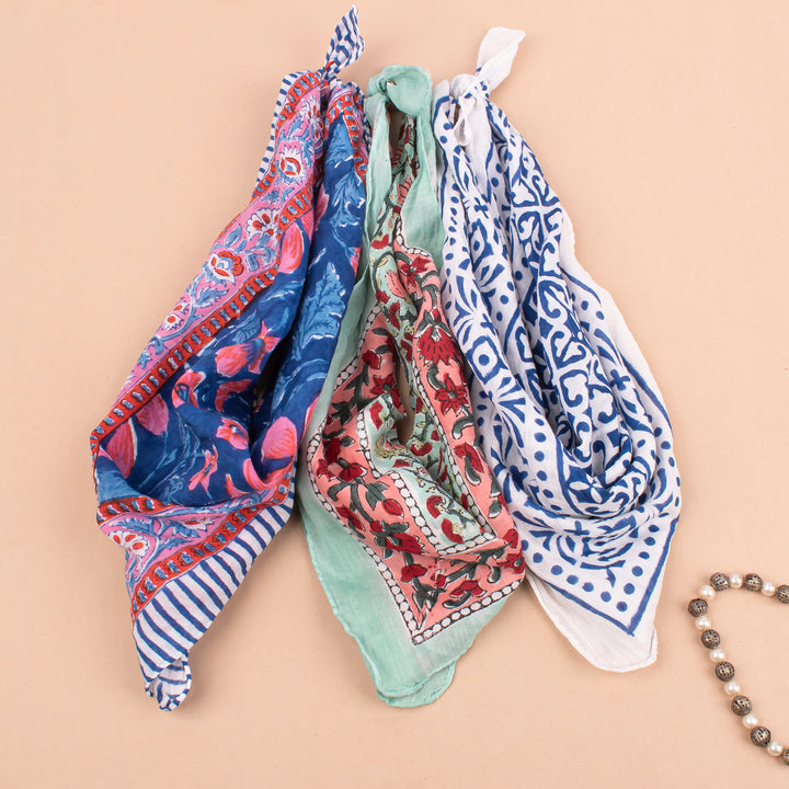 Set of 3 – Floral Cotton Bandanas | Everyday Head Scarf