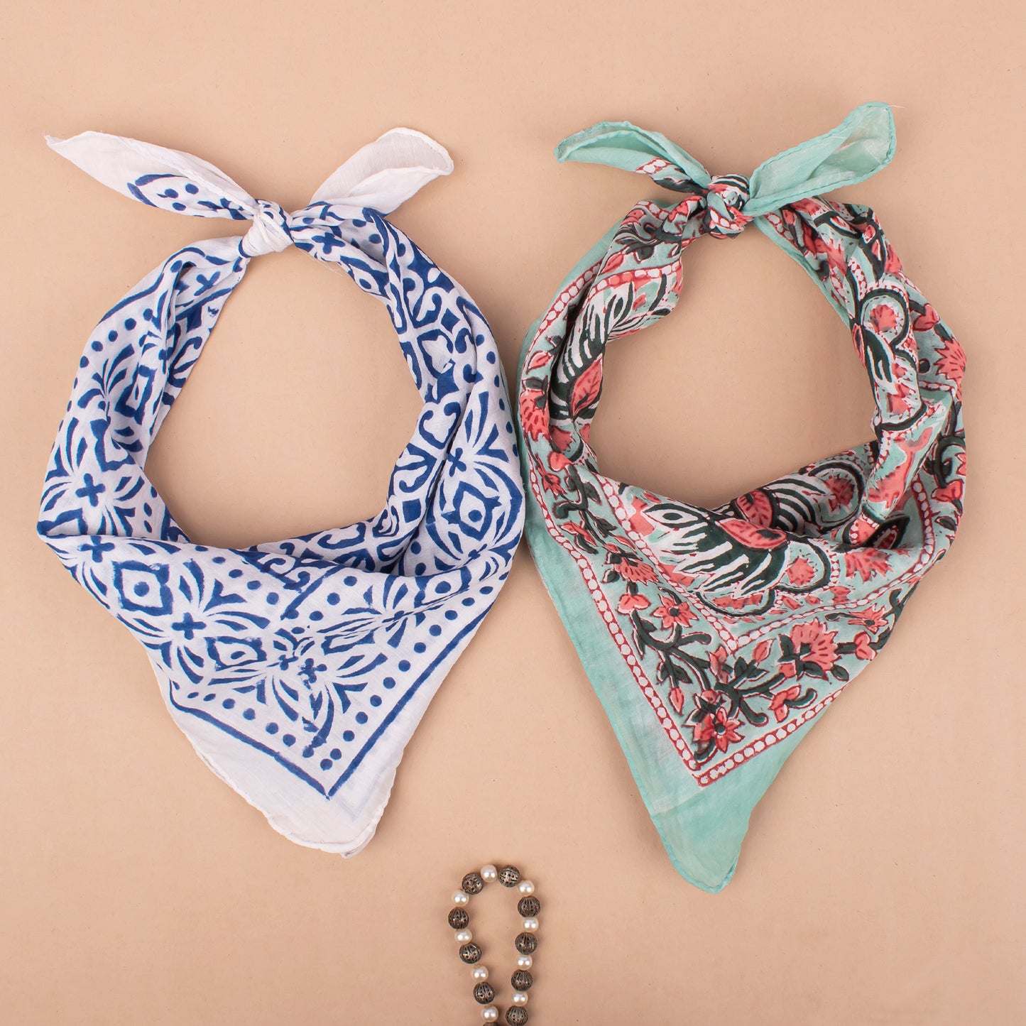 Set of 2 - Dopamine Dressing Bandanas, Lightweight Floral Print Neck Tie, 100% Sustainable Cotton Neck Scarf, Trendy Gift Ideas