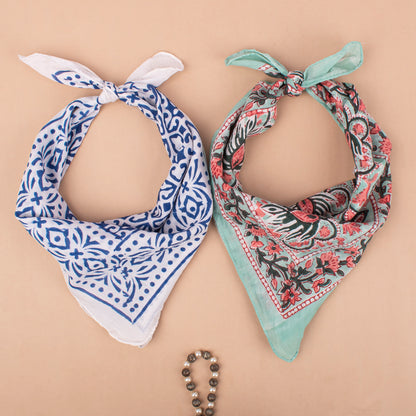 Set of 2 - Dopamine Dressing Bandanas, Lightweight Floral Print Neck Tie, 100% Sustainable Cotton Neck Scarf, Trendy Gift Ideas