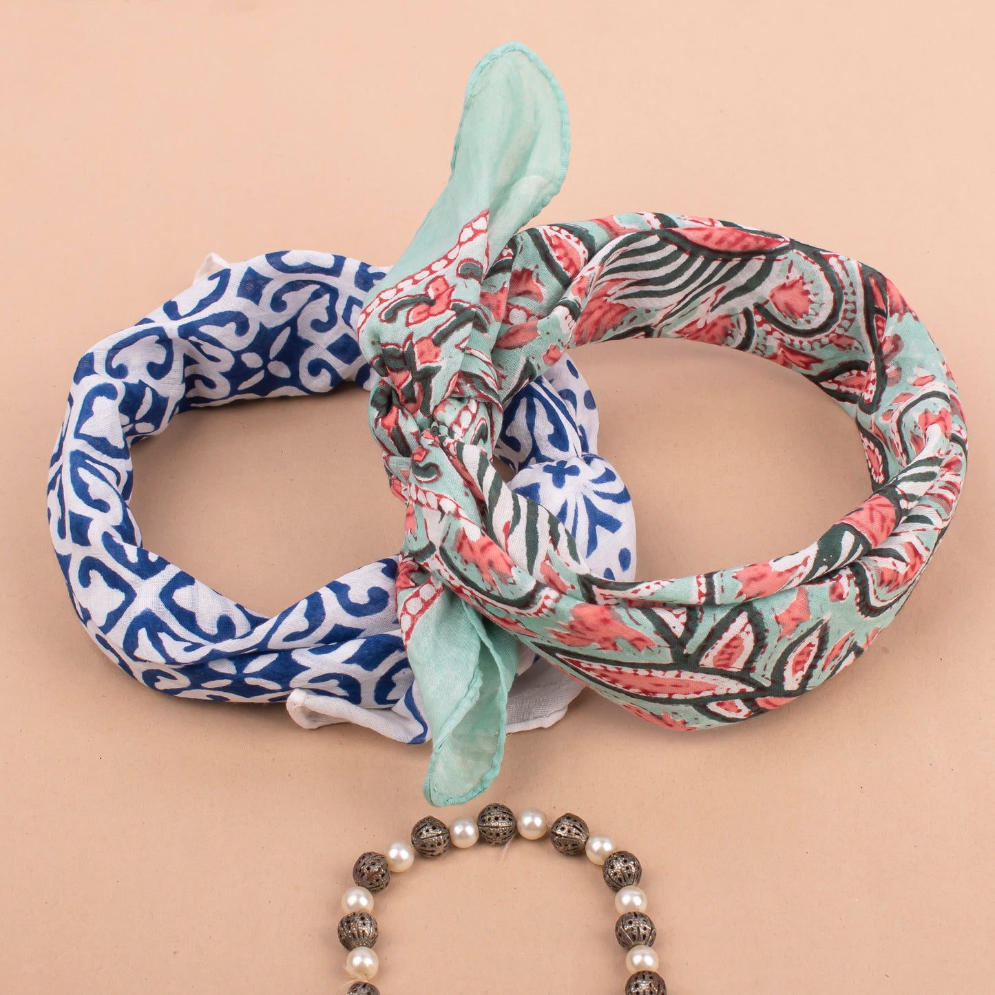 Set of 2 - Dopamine Dressing Bandanas, Lightweight Floral Print Neck Tie, 100% Sustainable Cotton Neck Scarf, Trendy Gift Ideas