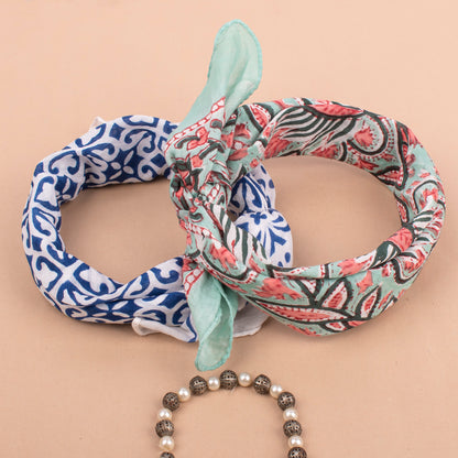 Set of 2 - Dopamine Dressing Bandanas, Lightweight Floral Print Neck Tie, 100% Sustainable Cotton Neck Scarf, Trendy Gift Ideas
