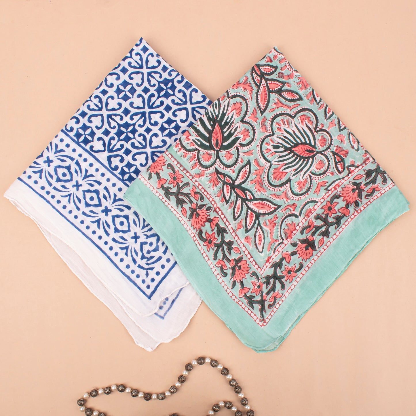 Set of 2 - Dopamine Dressing Bandanas, Lightweight Floral Print Neck Tie, 100% Sustainable Cotton Neck Scarf, Trendy Gift Ideas