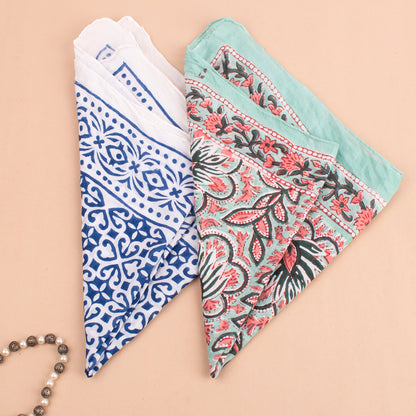 Set of 2 - Dopamine Dressing Bandanas, Lightweight Floral Print Neck Tie, 100% Sustainable Cotton Neck Scarf, Trendy Gift Ideas