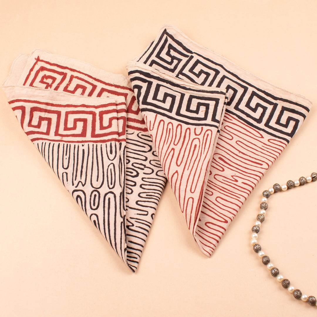 Set of 2 – Hand Block Cotton Bandanas | Neck Scarf &amp; Head Wrap