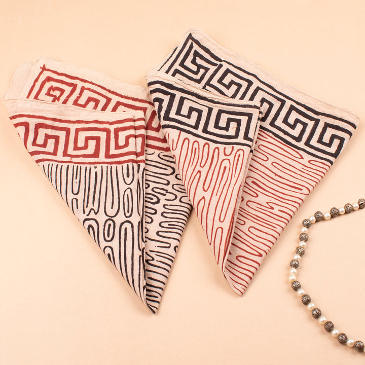 Set of 2 – Hand Block Cotton Bandanas | Neck Scarf &amp; Head Wrap