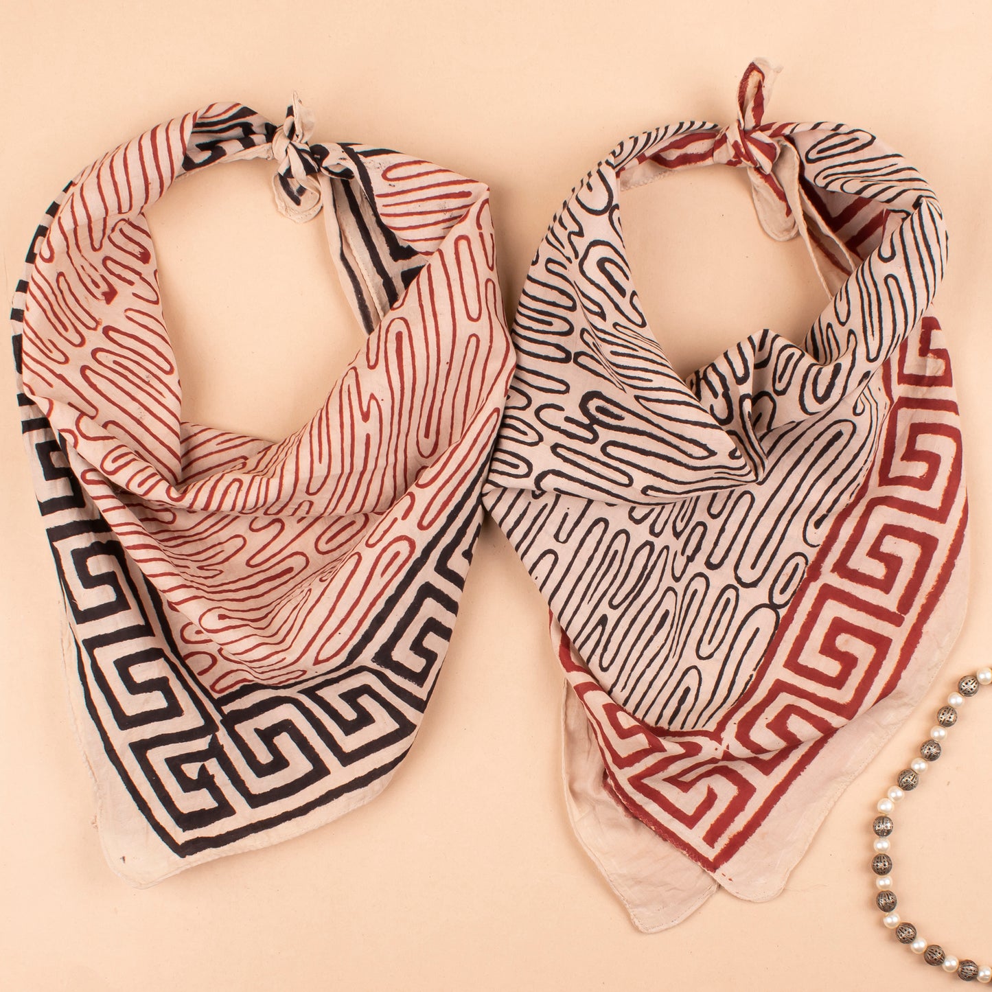 Set of 2 - Pure Cotton Unisex Bandanas, Handblock Printed Head Scarf, Classic Cotton Bandana Scarf, 100% Cotton Headband, Stylish Cotton Accessories