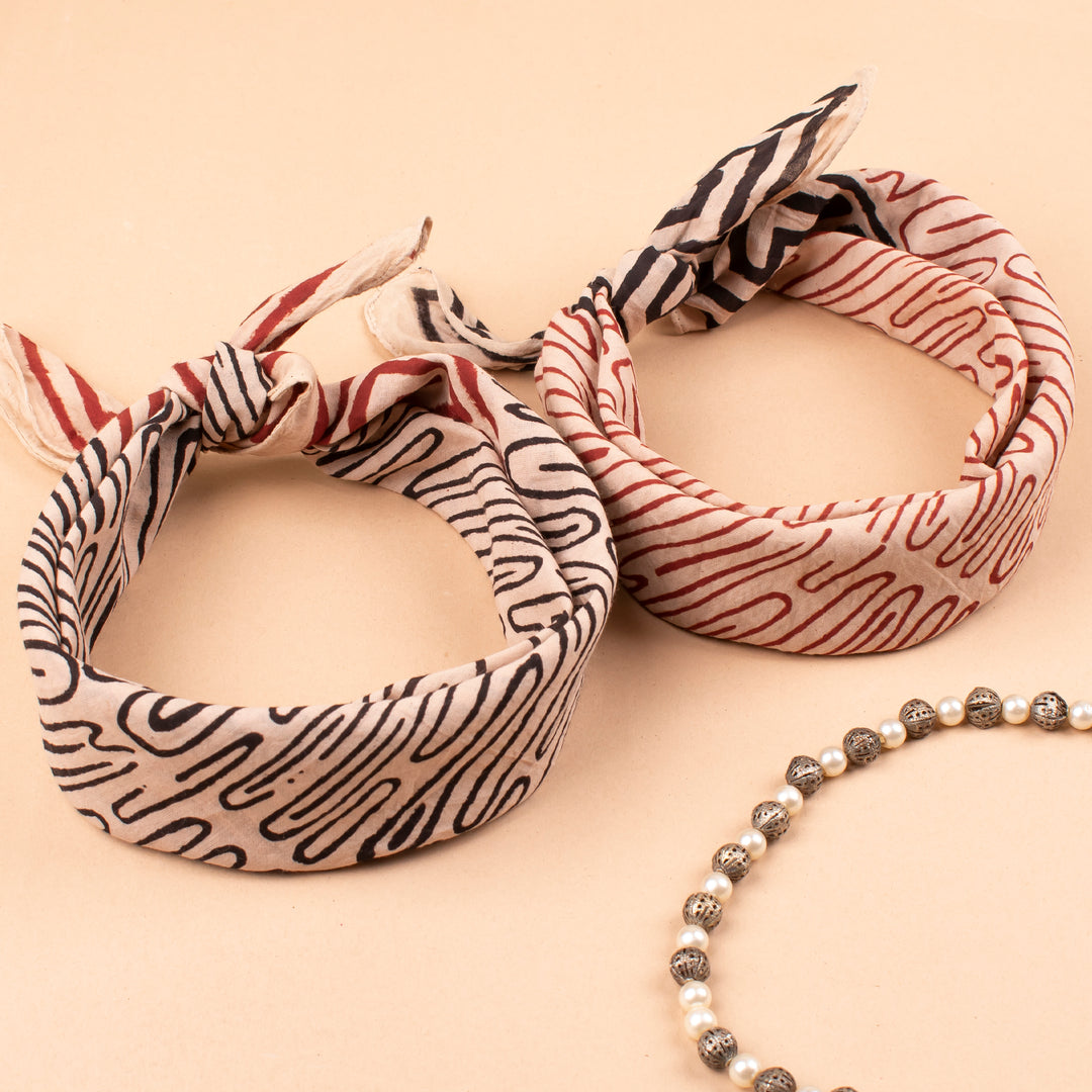 Set of 2 – Hand Block Cotton Bandanas | Neck Scarf &amp; Head Wrap