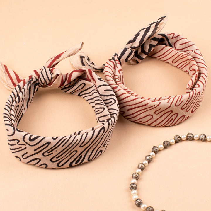 Set of 2 – Hand Block Cotton Bandanas | Neck Scarf &amp; Head Wrap