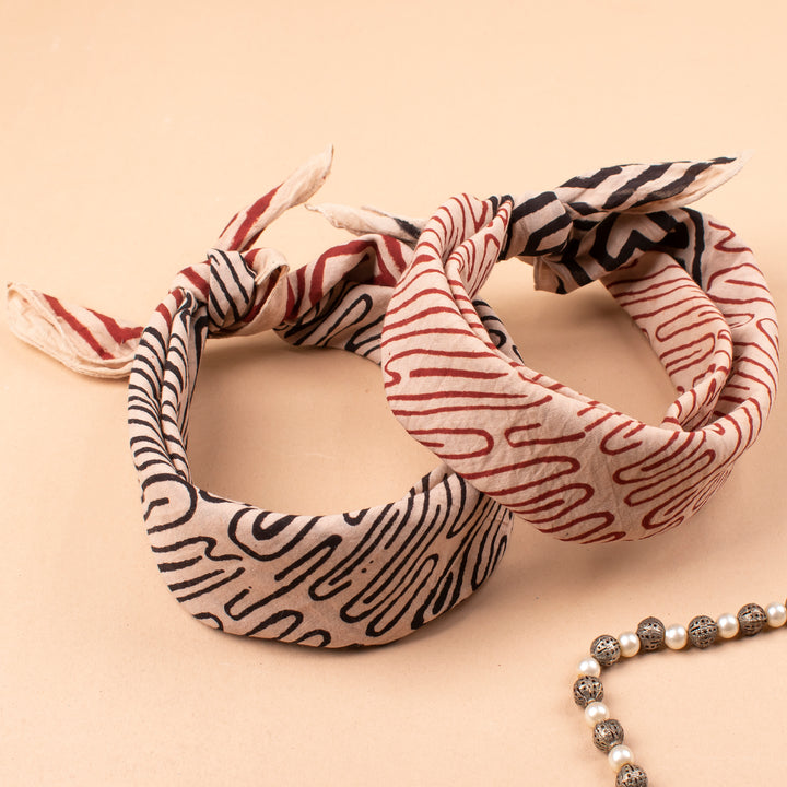 Set of 2 – Hand Block Cotton Bandanas | Neck Scarf &amp; Head Wrap