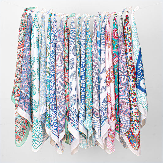 Set of 20 - Handmade Cotton Bandana With Block Printed Paisley, Boho Hair Or Neck Scarf, Lightweight Summer Accessory, Unisex Wrap, Eco-Friendly Gift
