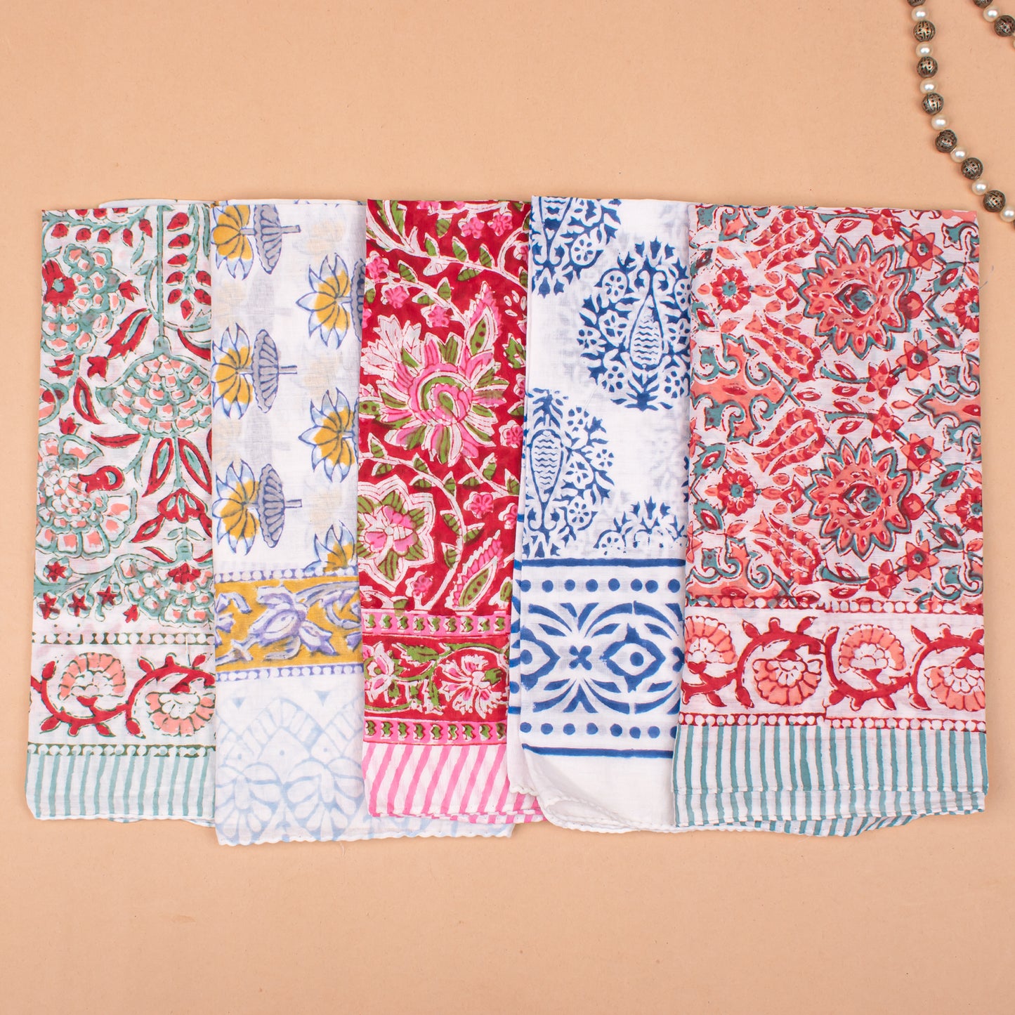 Set of 20 - Block Printed Cotton Bandanas, Lightweight Cotton Paisley Wrap For Hair Or Neck, Boho Summer Accessory, Thoughtful Handmade Gift
