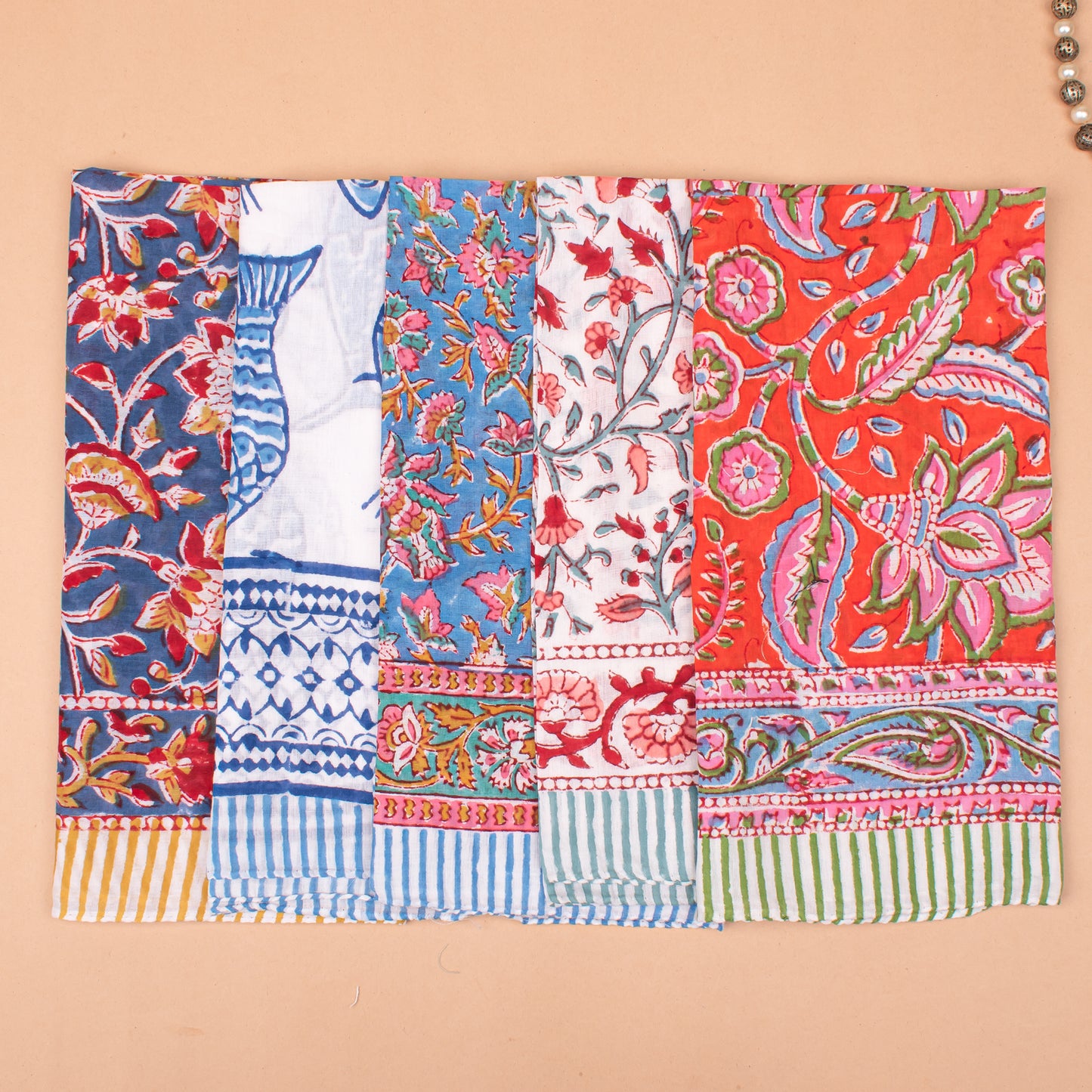 Set of 20 - Block Printed Cotton Bandanas, Lightweight Cotton Paisley Wrap For Hair Or Neck, Boho Summer Accessory, Thoughtful Handmade Gift
