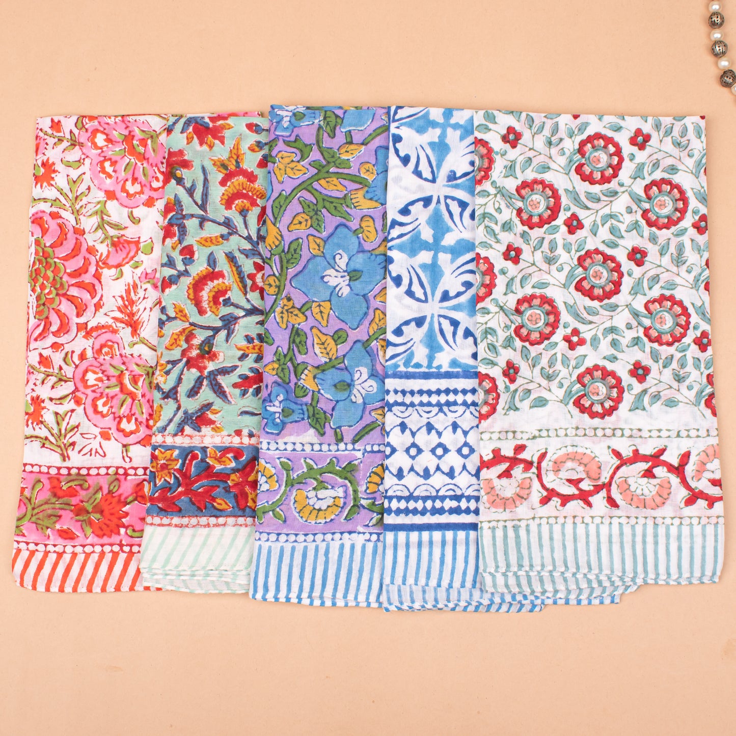 Set of 20 - Block Printed Cotton Bandanas, Lightweight Cotton Paisley Wrap For Hair Or Neck, Boho Summer Accessory, Thoughtful Handmade Gift