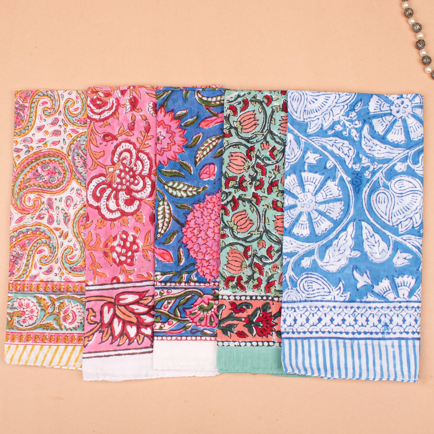 Set of 20 - Block Printed Cotton Bandanas, Lightweight Cotton Paisley Wrap For Hair Or Neck, Boho Summer Accessory, Thoughtful Handmade Gift