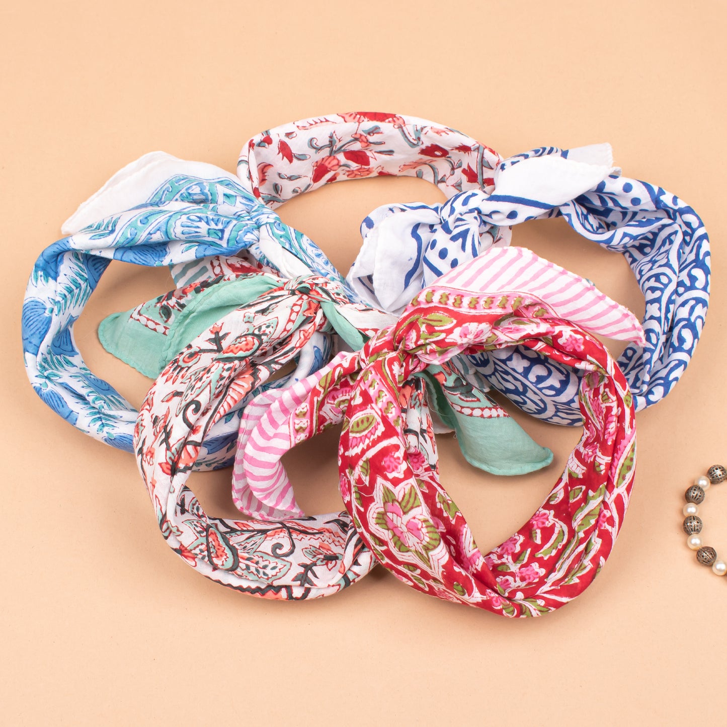 Set of 25 - Bohemian Paisley Cotton Bandana, Hand Block Printed Scarf, Soft Organic Fabric Wrap For Summer, Ideal Unisex Gift, Accessory For Pets & Bikers