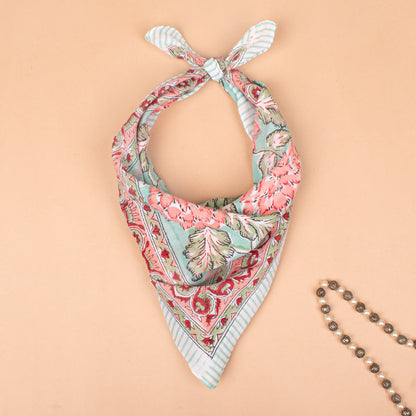 Set of 25 - Summer Block Printed Bandana In Soft Cotton, Paisley Print Bohemian Wrap, Handmade Head Or Neck Scarf, Unisex Eco-Friendly Gift, Cotton Bandanas