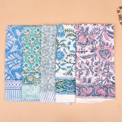 Set of 25 - Summer Block Printed Bandana In Soft Cotton, Paisley Print Bohemian Wrap, Handmade Head Or Neck Scarf, Unisex Eco-Friendly Gift, Cotton Bandanas