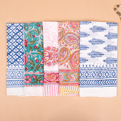 Set of 25 - Summer Block Printed Bandana In Soft Cotton, Paisley Print Bohemian Wrap, Handmade Head Or Neck Scarf, Unisex Eco-Friendly Gift, Cotton Bandanas