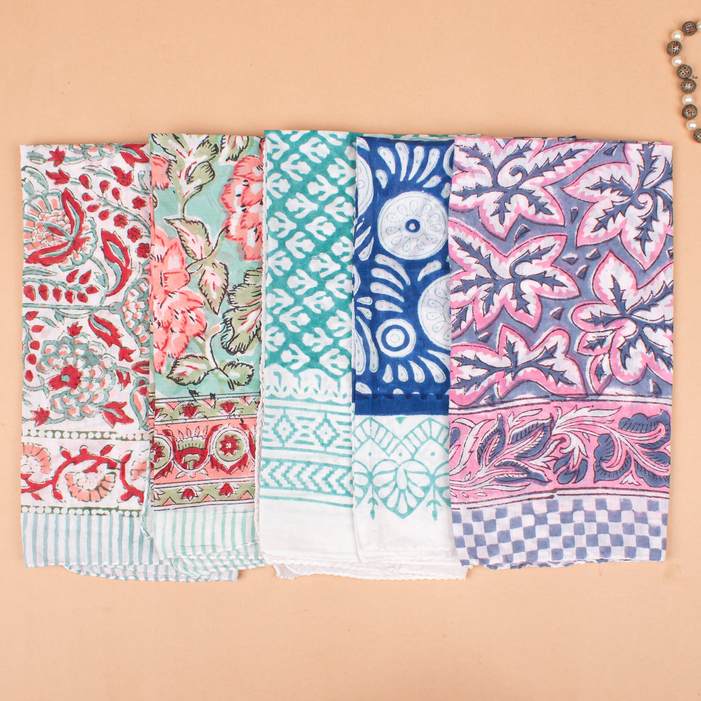 Set of 25 - Summer Block Printed Bandana In Soft Cotton, Paisley Print Bohemian Wrap, Handmade Head Or Neck Scarf, Unisex Eco-Friendly Gift, Cotton Bandanas