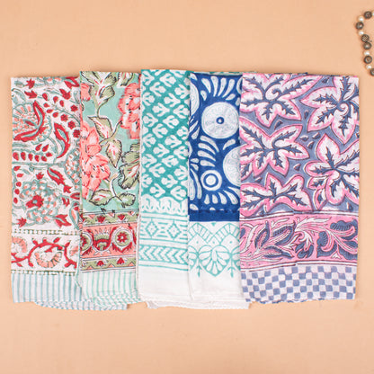 Set of 25 - Summer Block Printed Bandana In Soft Cotton, Paisley Print Bohemian Wrap, Handmade Head Or Neck Scarf, Unisex Eco-Friendly Gift, Cotton Bandanas