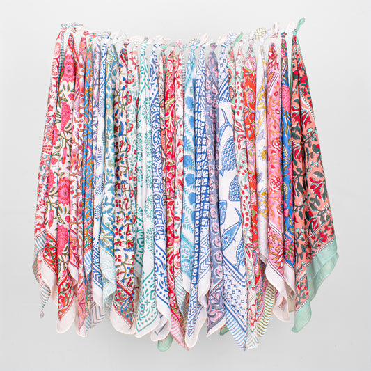 Set of 30 - Handmade Bohemian Bandana, Block Printed Cotton With Paisley Design, Lightweight Wrap For Summer Hair Or Neck, Gift For Men Or Women