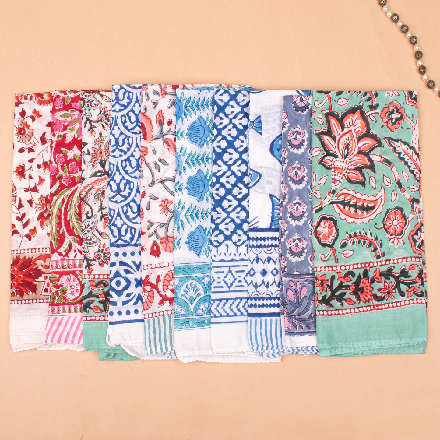 Set of 30 - Handmade Bohemian Bandana, Block Printed Cotton With Paisley Design, Lightweight Wrap For Summer Hair Or Neck, Gift For Men Or Women
