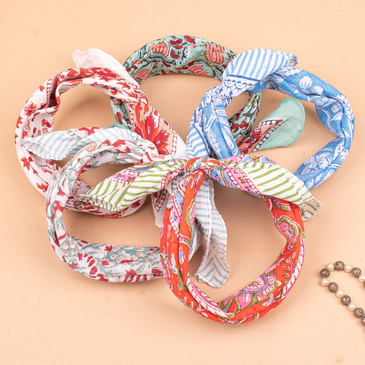 Set of 35 - Soft Cotton Block Print Bandana, Organic Paisley Headwrap, Boho Style Summer Accessory, Handmade Gift Idea For Him Or Her, Head Scarf Bandana