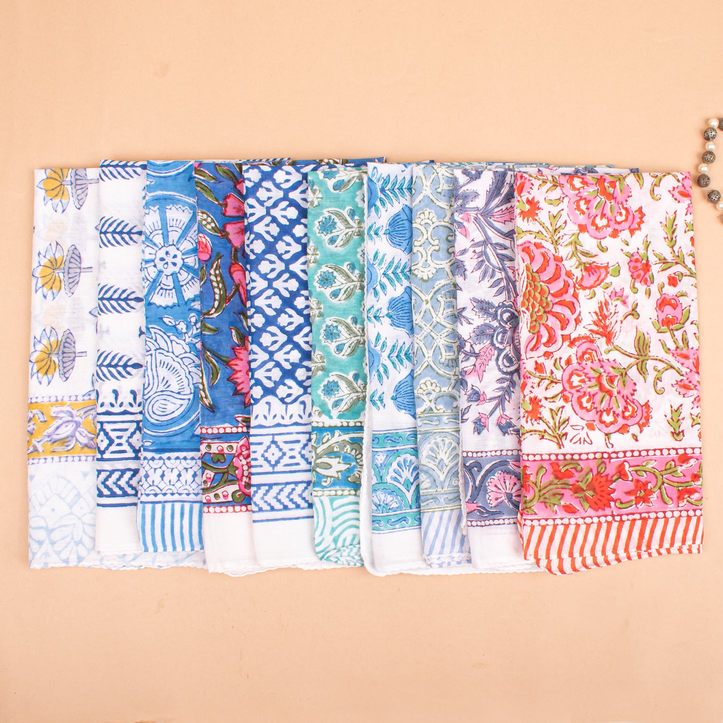 Set of 25 - Paisley Block Print Cotton Bandana Scarf, Handmade Hair Or Neck Wrap, Boho Style Summer Accessory, Organic Reusable Gift For Him Or Her