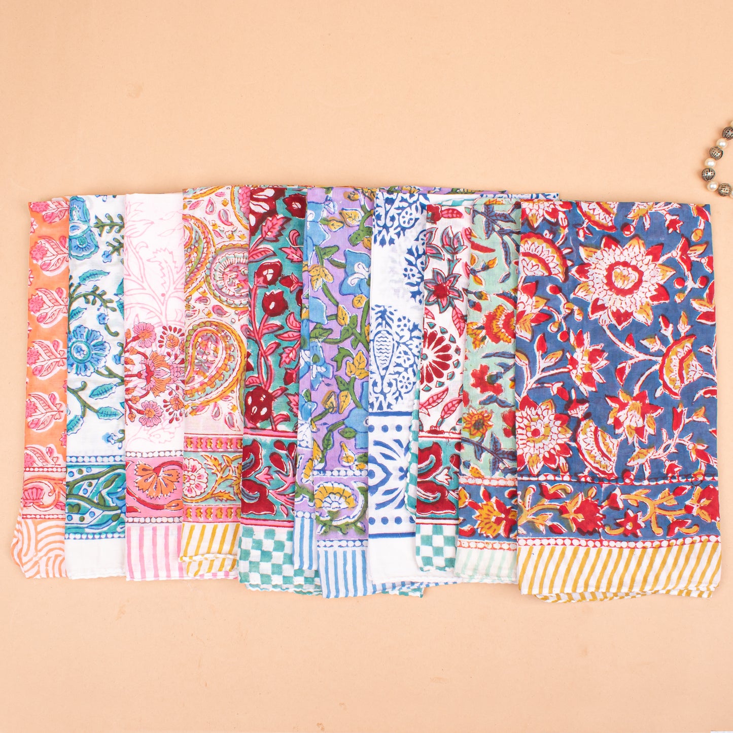 Set of 25 - Paisley Block Print Cotton Bandana Scarf, Handmade Hair Or Neck Wrap, Boho Style Summer Accessory, Organic Reusable Gift For Him Or Her