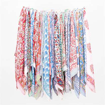 Set of 25 - Colorful Cotton Bandana With Bohemian Print, Hand Block Printed Wrap For Summer, Lightweight Unisex Scarf, Eco-Friendly Gift Idea