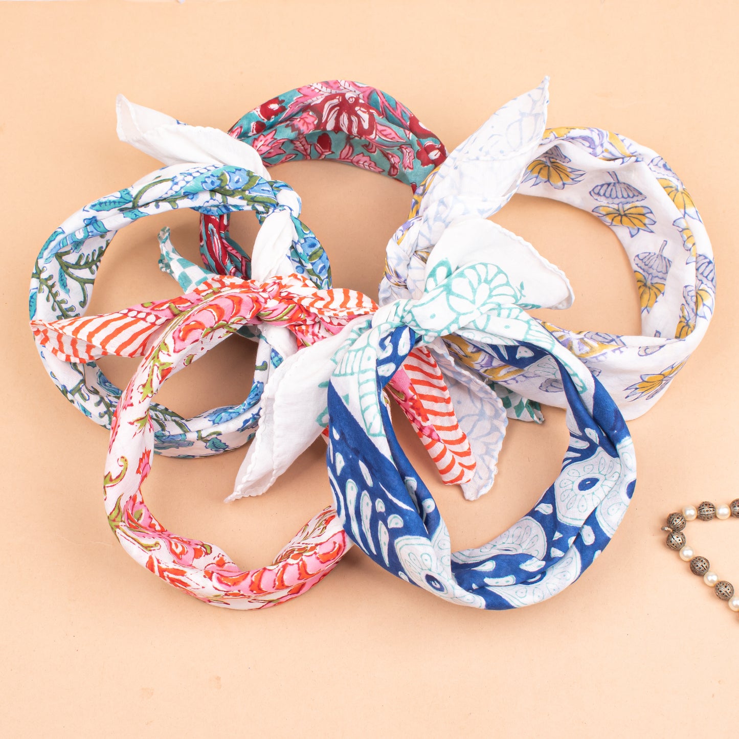 Set of 25 - Colorful Cotton Bandana With Bohemian Print, Hand Block Printed Wrap For Summer, Lightweight Unisex Scarf, Eco-Friendly Gift Idea