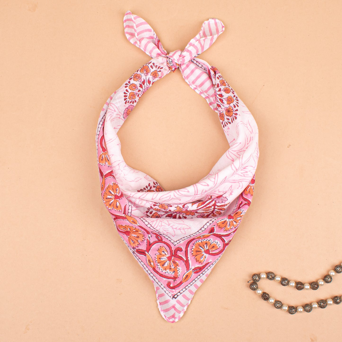 Set of 40 - Lightweight Boho Bandana With Hand Block Print, Organic Cotton Paisley Scarf, Unisex Summer Hair Or Neck Wrap, Sustainable Gift