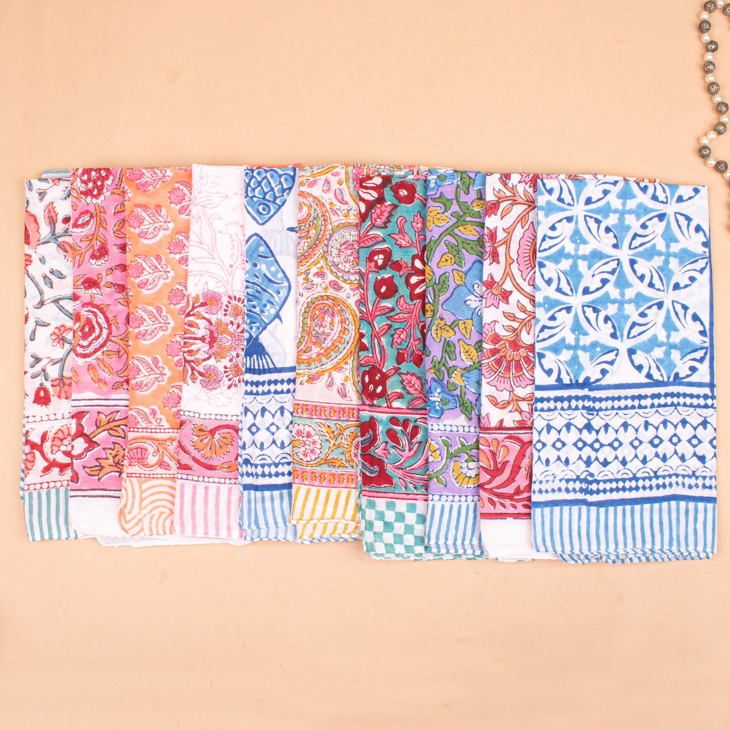 Set of 25 - Colorful Cotton Bandana With Bohemian Print, Hand Block Printed Wrap For Summer, Lightweight Unisex Scarf, Eco-Friendly Gift Idea