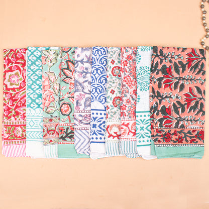Set of 25 - Colorful Cotton Bandana With Bohemian Print, Hand Block Printed Wrap For Summer, Lightweight Unisex Scarf, Eco-Friendly Gift Idea