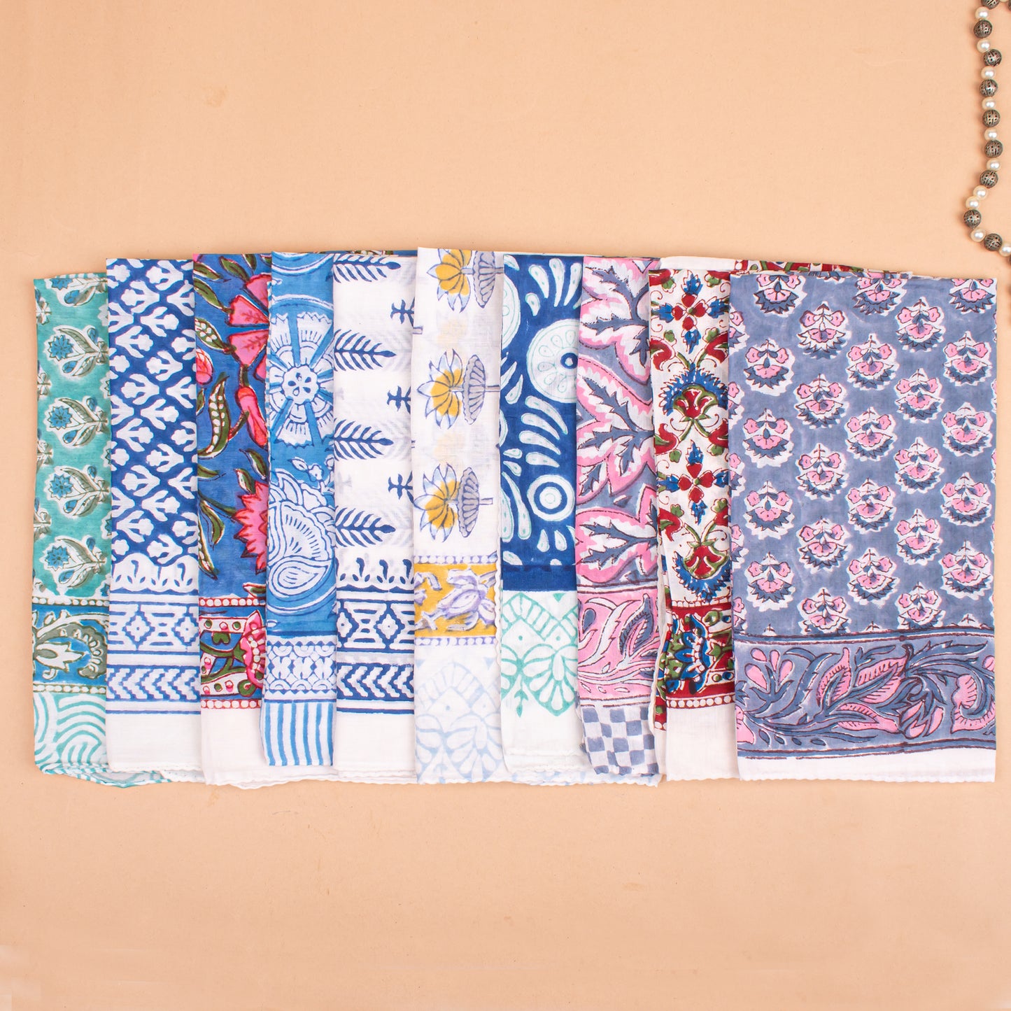 Set of 25 - Colorful Cotton Bandana With Bohemian Print, Hand Block Printed Wrap For Summer, Lightweight Unisex Scarf, Eco-Friendly Gift Idea