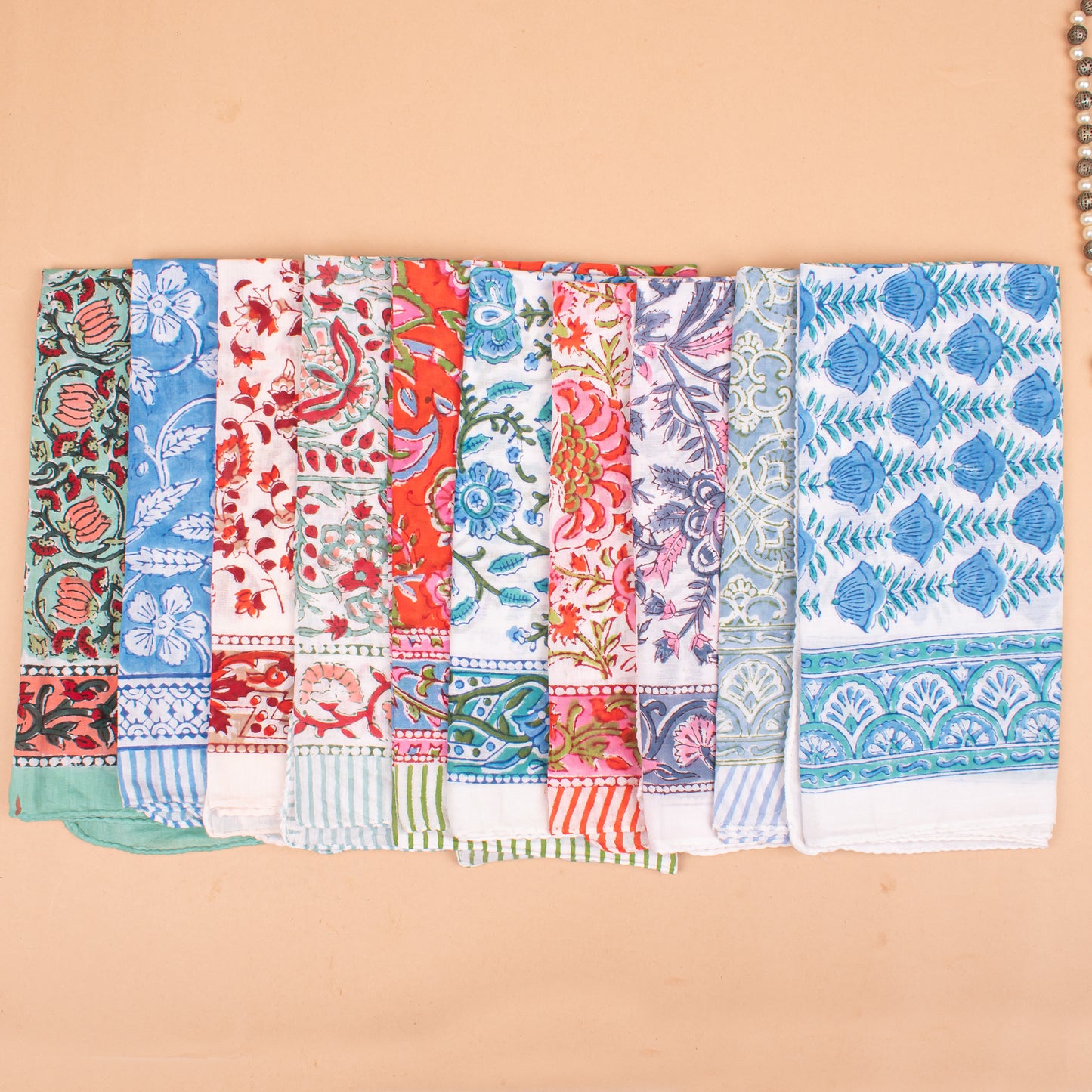 Set of 25 - Colorful Cotton Bandana With Bohemian Print, Hand Block Printed Wrap For Summer, Lightweight Unisex Scarf, Eco-Friendly Gift Idea