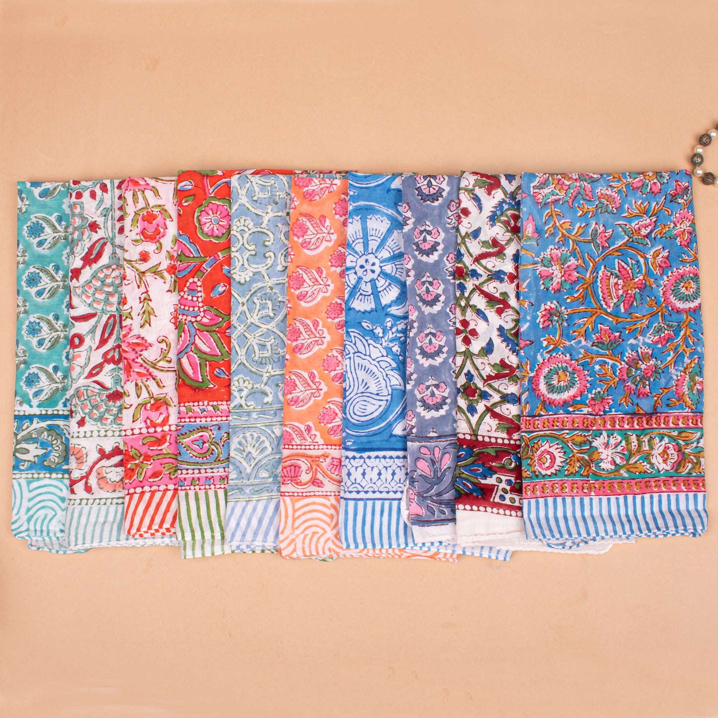 Set of 45 - Eco-Friendly Block Printed Bandana Scarf, Handmade Cotton Wrap With Paisley Design, Boho Summer Accessory For Women And Men