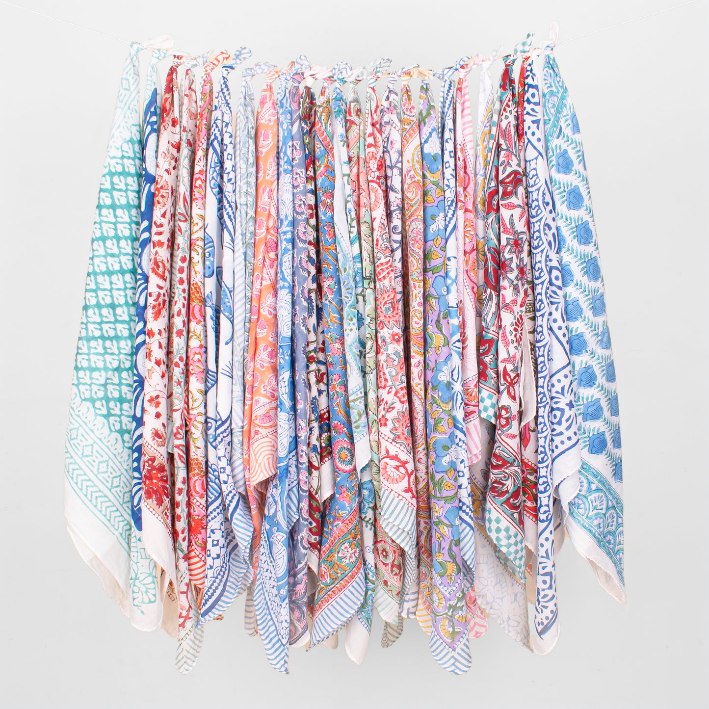 Set of 25 - Hand Block Printed Bandana In Cotton, Bohemian Paisley Wrap For Neck Or Hair, Lightweight Accessory For Summer, Unisex Gift Idea, Cotton Bandanas