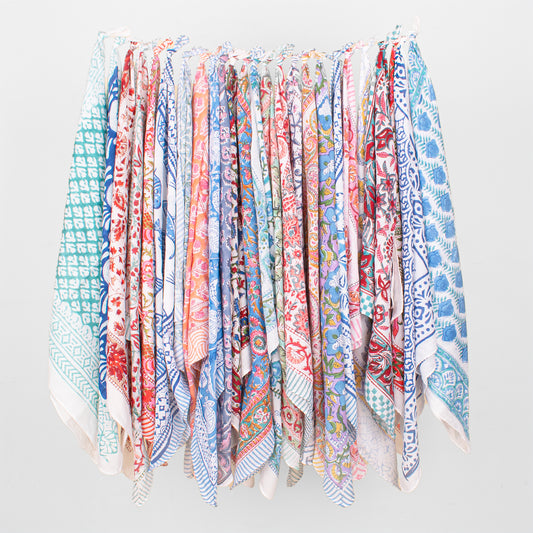 Set of 50 - Bandana Headband Scarf, Handcrafted With Organic Block Printing, Lightweight Boho Scarf For Hair Or Neck, Stylish Unisex Gift, Cotton Bandanas