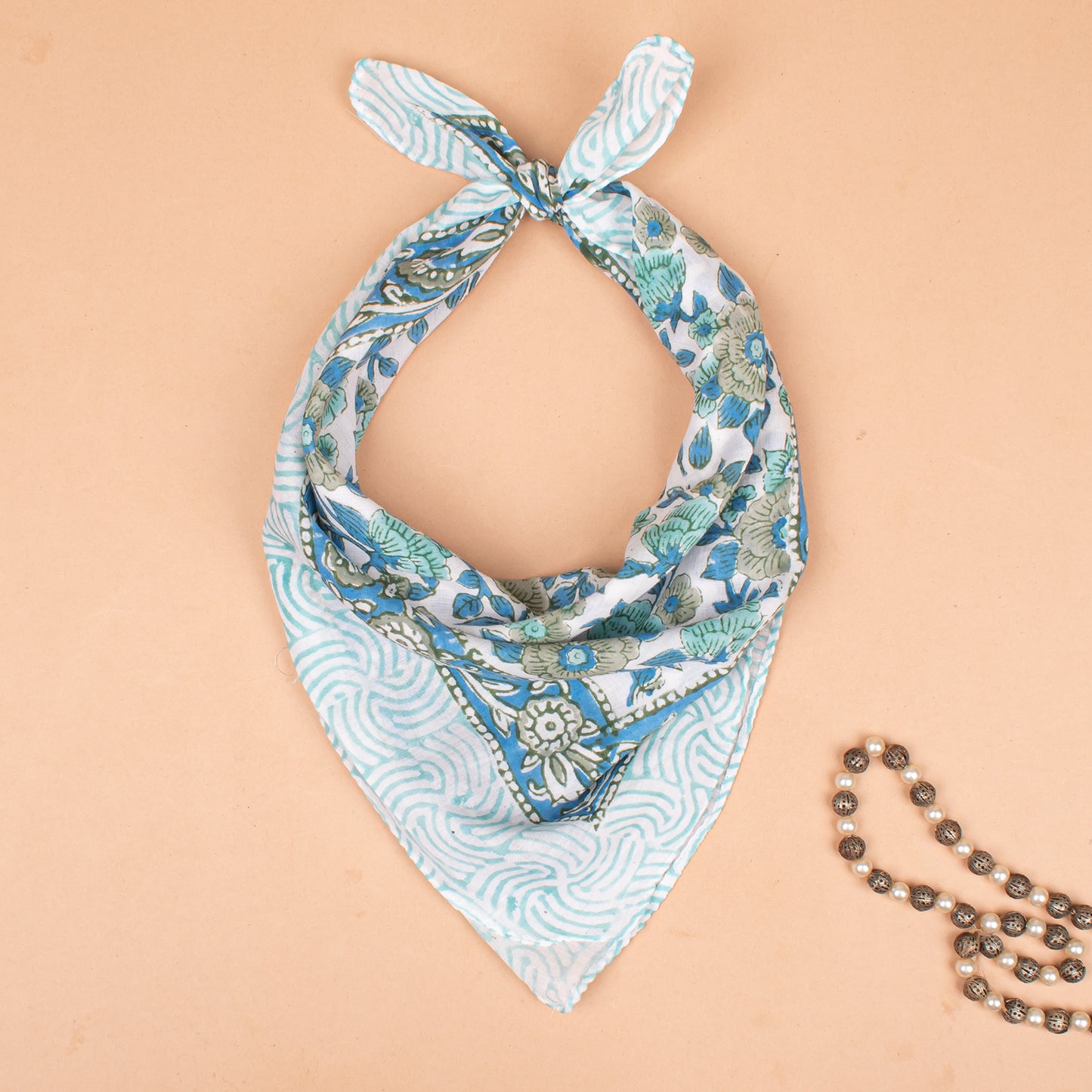 Set of 50 - Bandana Headband Scarf, Handcrafted With Organic Block Printing, Lightweight Boho Scarf For Hair Or Neck, Stylish Unisex Gift, Cotton Bandanas