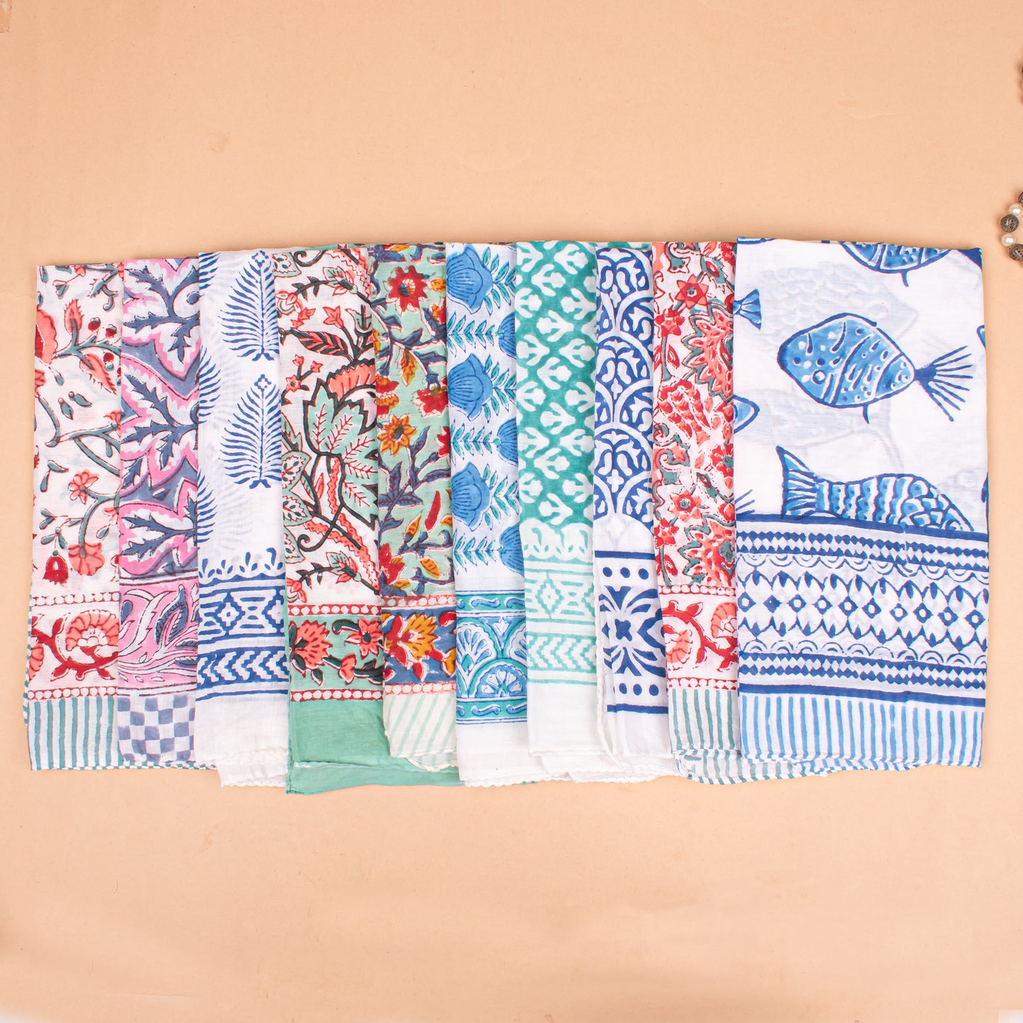 Set of 25 - Hand Block Printed Bandana In Cotton, Bohemian Paisley Wrap For Neck Or Hair, Lightweight Accessory For Summer, Unisex Gift Idea, Cotton Bandanas