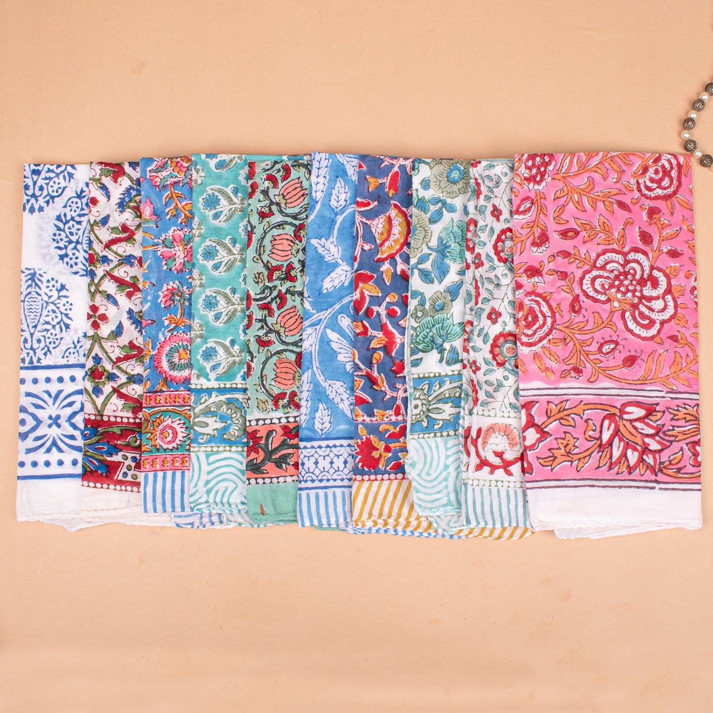 Set of 25 - Hand Block Printed Bandana In Cotton, Bohemian Paisley Wrap For Neck Or Hair, Lightweight Accessory For Summer, Unisex Gift Idea, Cotton Bandanas