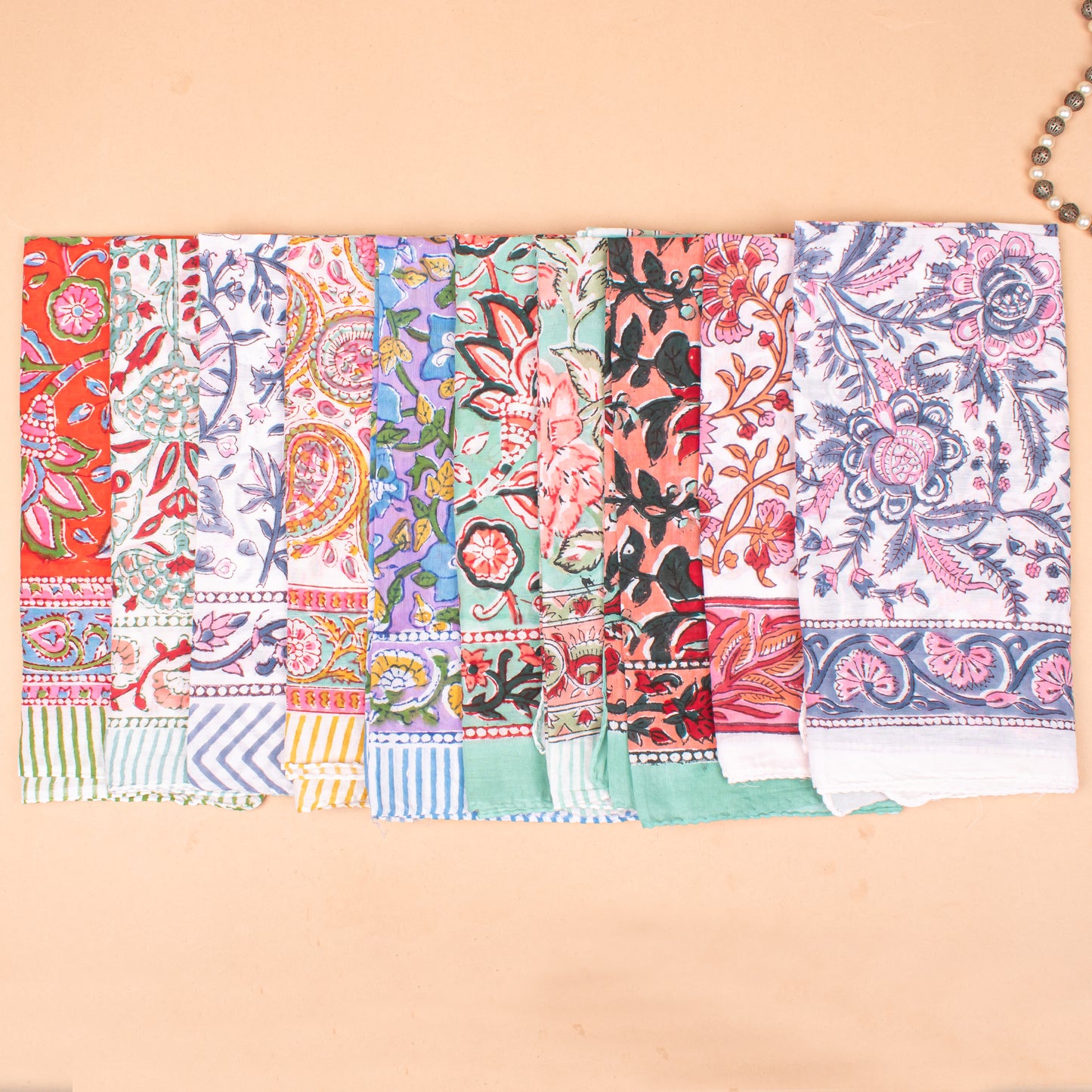 Set of 25 - Hand Block Printed Bandana In Cotton, Bohemian Paisley Wrap For Neck Or Hair, Lightweight Accessory For Summer, Unisex Gift Idea, Cotton Bandanas