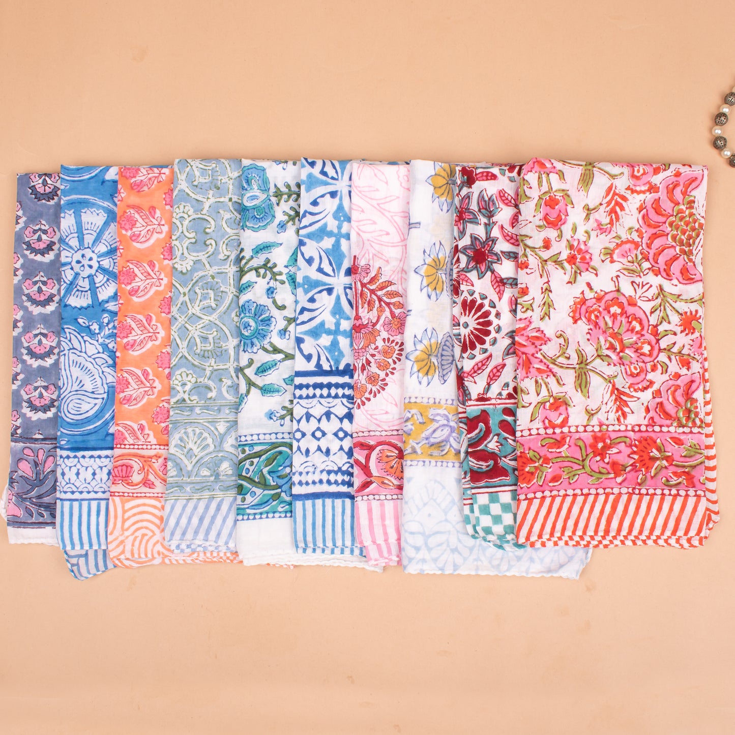 Set of 25 - Hand Block Printed Bandana In Cotton, Bohemian Paisley Wrap For Neck Or Hair, Lightweight Accessory For Summer, Unisex Gift Idea, Cotton Bandanas