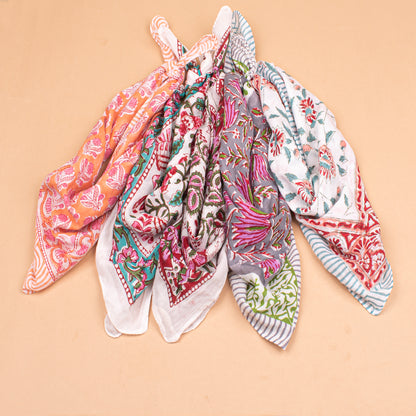 Set of 5 - Boho Style Paisley Bandana, Handmade Organic Cotton Wrap For Hair Or Neck, Lightweight And Reusable Summer Gift For Women And Men