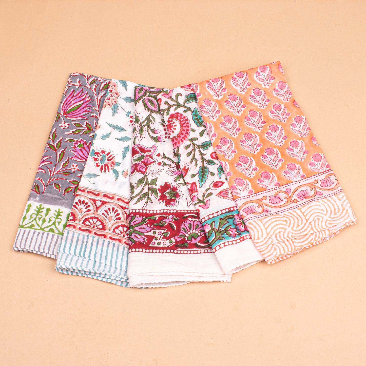 Set of 5 - Boho Style Paisley Bandana, Handmade Organic Cotton Wrap For Hair Or Neck, Lightweight And Reusable Summer Gift For Women And Men